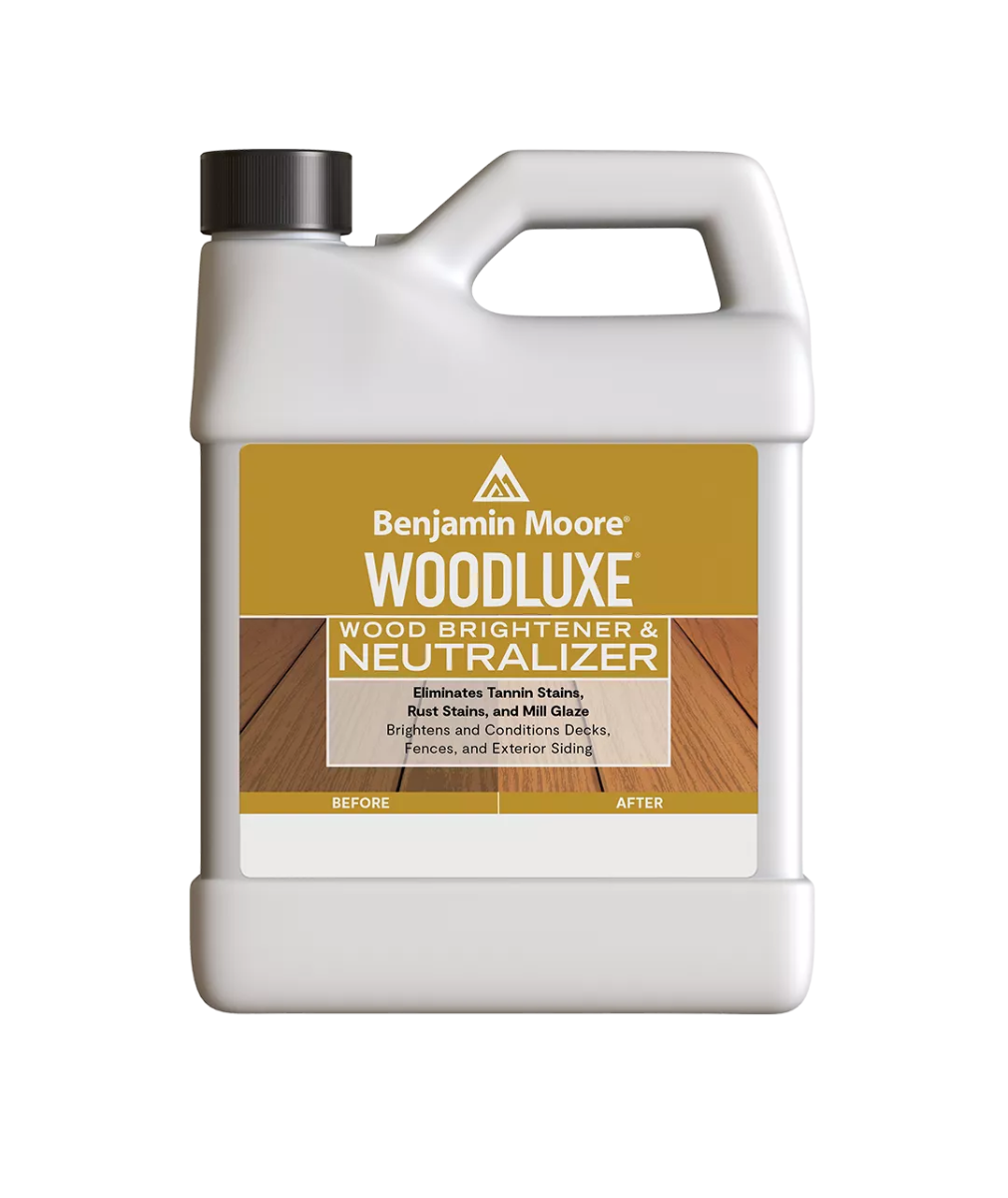 Benjamin Moore Woodluxe Wood Brightener & Neutralizer available at Wallauer.