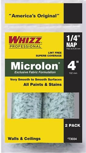 Whizz 4" microlon paint roller covers in a 2 pack, available at Wallauer Paint Centers in Westchester, Putnam, and Rockland Counties in New York.